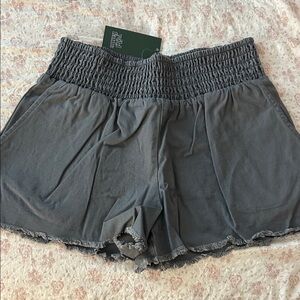 Gray Smocked Waist Women Shorts